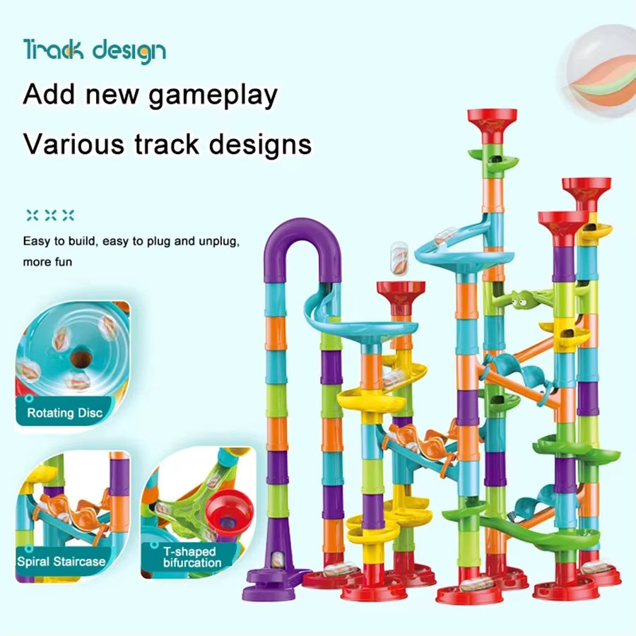 DIY Construction Marble Run Race Track Building Blocks Kids 3D Maze Ball Roll Toys Children Christmas Gift 45/93/113/142Pcs Set