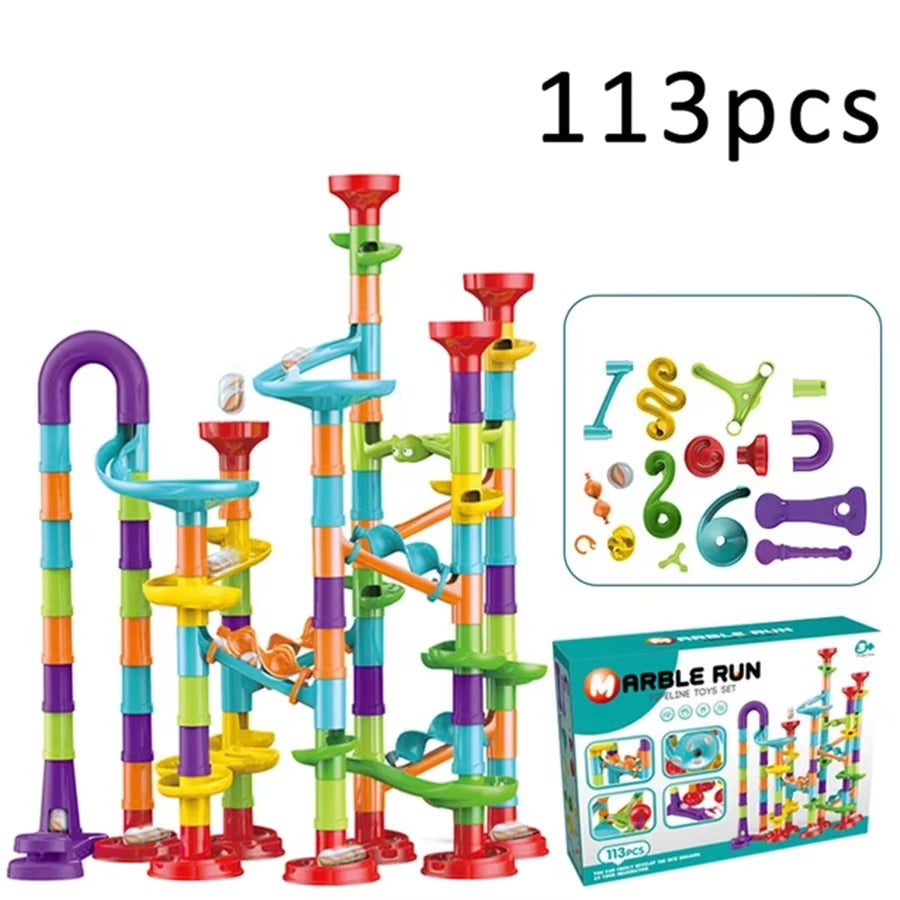 DIY Construction Marble Run Race Track Building Blocks Kids 3D Maze Ball Roll Toys Children Christmas Gift 45/93/113/142Pcs Set