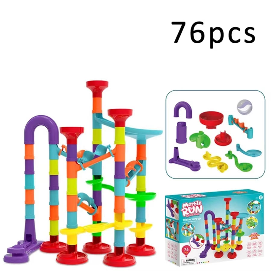 DIY Construction Marble Run Race Track Building Blocks Kids 3D Maze Ball Roll Toys Children Christmas Gift 45/93/113/142Pcs Set