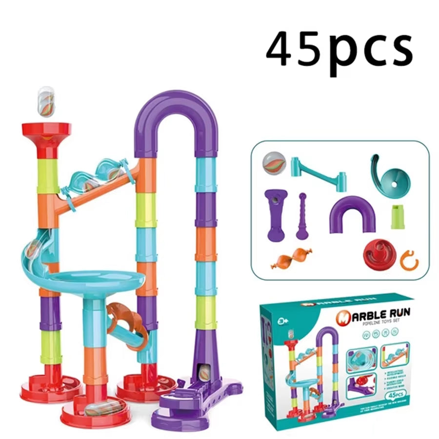 DIY Construction Marble Run Race Track Building Blocks Kids 3D Maze Ball Roll Toys Children Christmas Gift 45/93/113/142Pcs Set