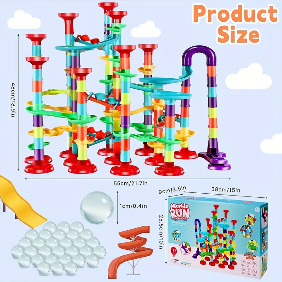 DIY Construction Marble Run Race Track Building Blocks Kids 3D Maze Ball Roll Toys Children Christmas Gift 45/93/113/142Pcs Set