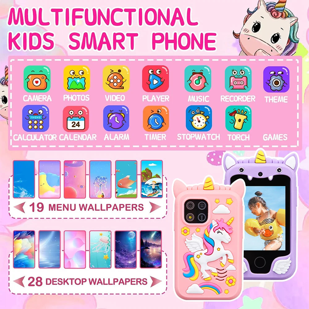 Kids Muscial Smart Phone Toys Cartoon Unicorn Touchscreen Baby Mobile for Girls Boys Educational Toys Birthday Christmas Gifts