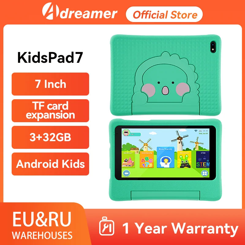 Kids Tablet 7" Android 13 3GB RAM 32GB ROM Quad-Core Wifi Educational Software Installed with Kids-Proof Case Tablet PC