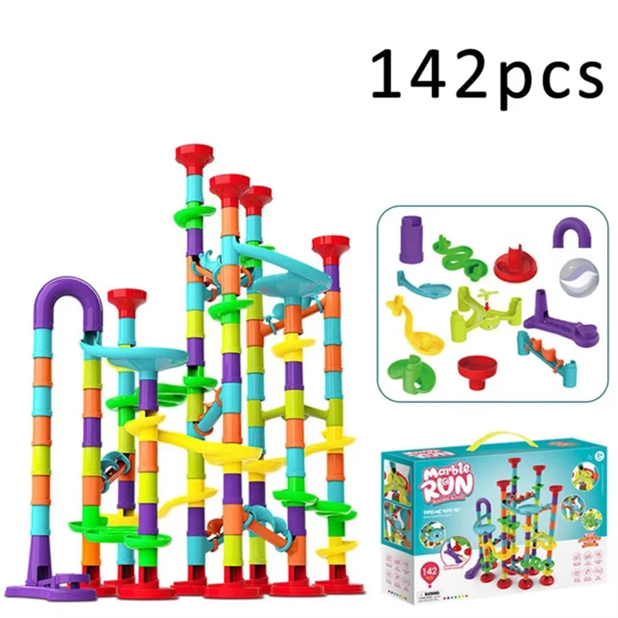 DIY Construction Marble Run Race Track Building Blocks Kids 3D Maze Ball Roll Toys Children Christmas Gift 45/93/113/142Pcs Set