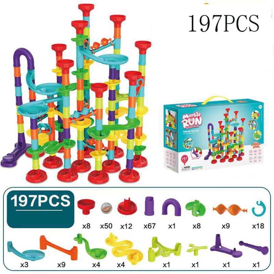 DIY Construction Marble Run Race Track Building Blocks Kids 3D Maze Ball Roll Toys Children Christmas Gift 45/93/113/142Pcs Set